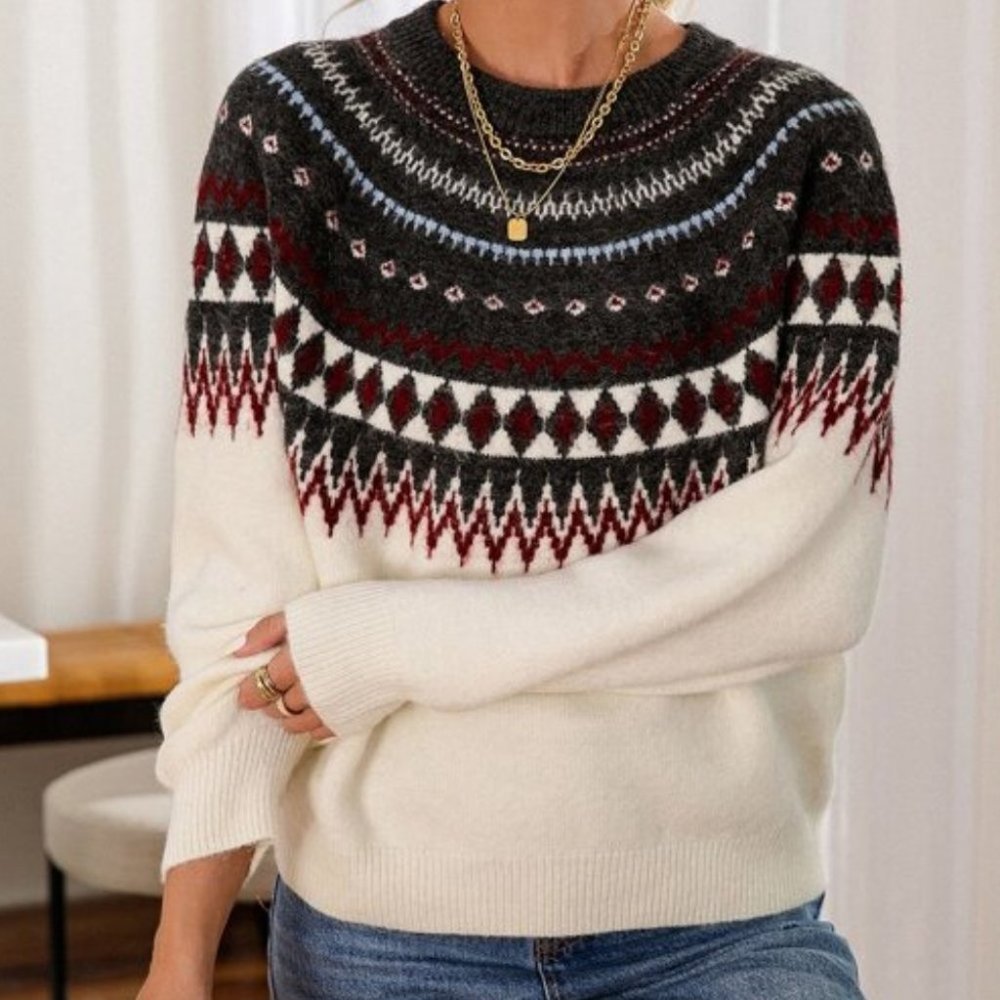 Multi color Fair Isle Argyle Pattern Knit Sweater - Picture 3 of 8